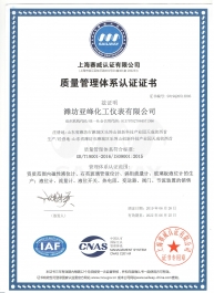 热烈祝贺潍坊亚峰化工仪表有限公司顺利通过ISO9001认证